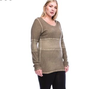 Vocal Women’s Plus Thermal bling Long Sleeve Taupe Top!2x 3x